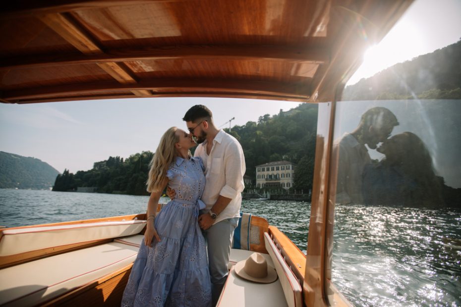 Private Lake Como engagement with an unforgettable sunset view