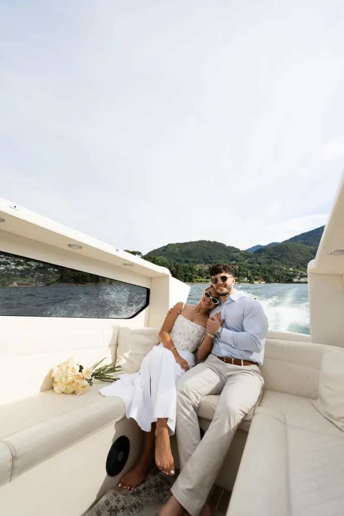 Engagement photos on Lake Como boat