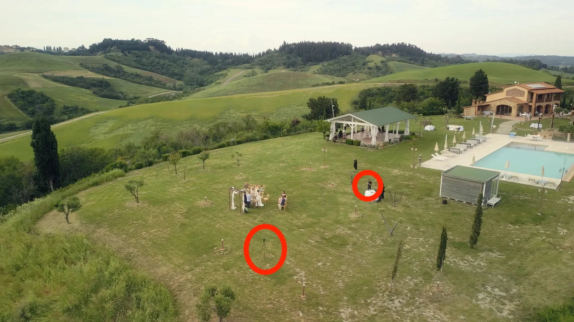Aerial view of an Italian wedding venue for destination wedding videography