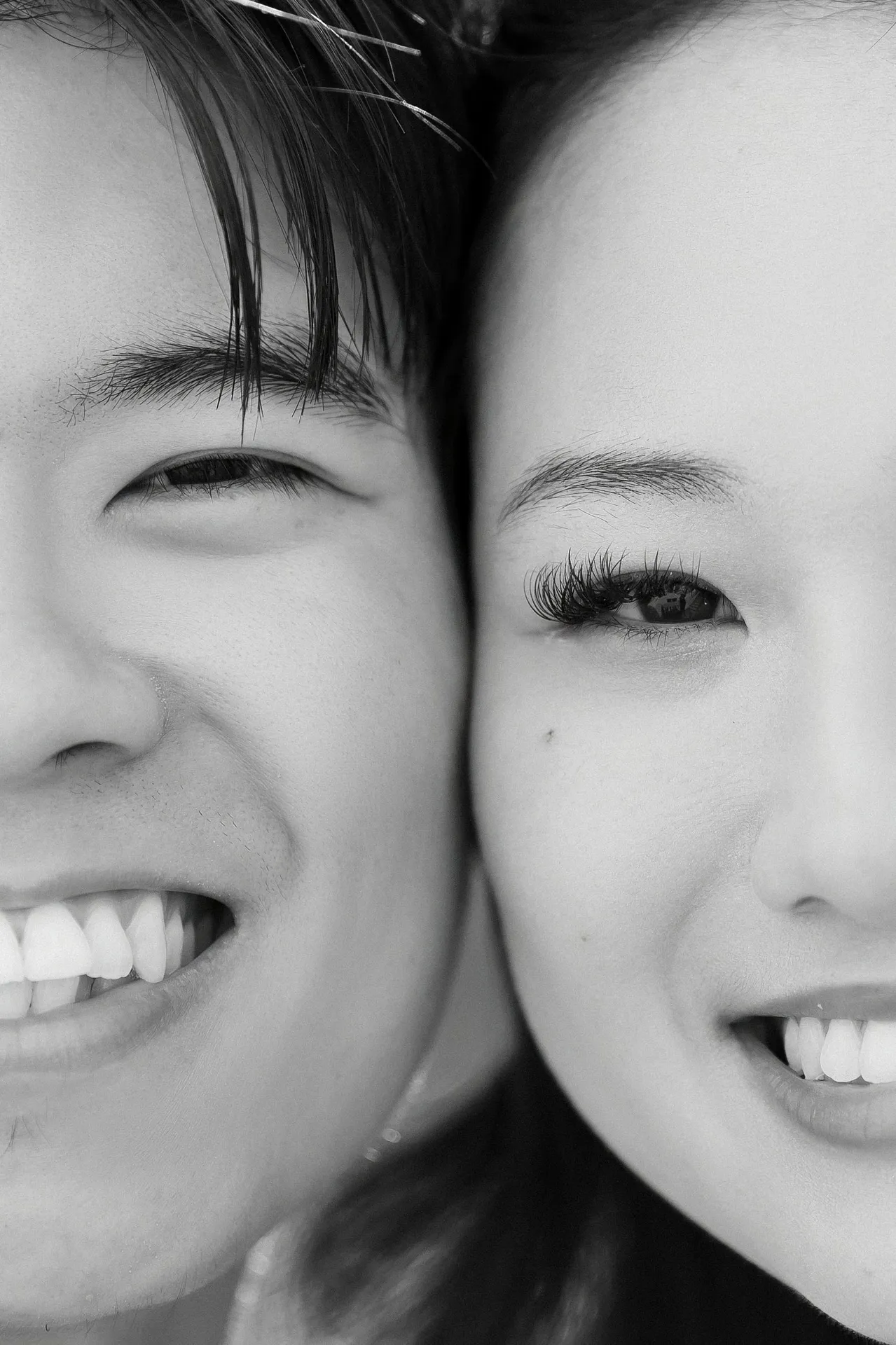 Black and white emotional engagement close-up after proposal in Bellagio