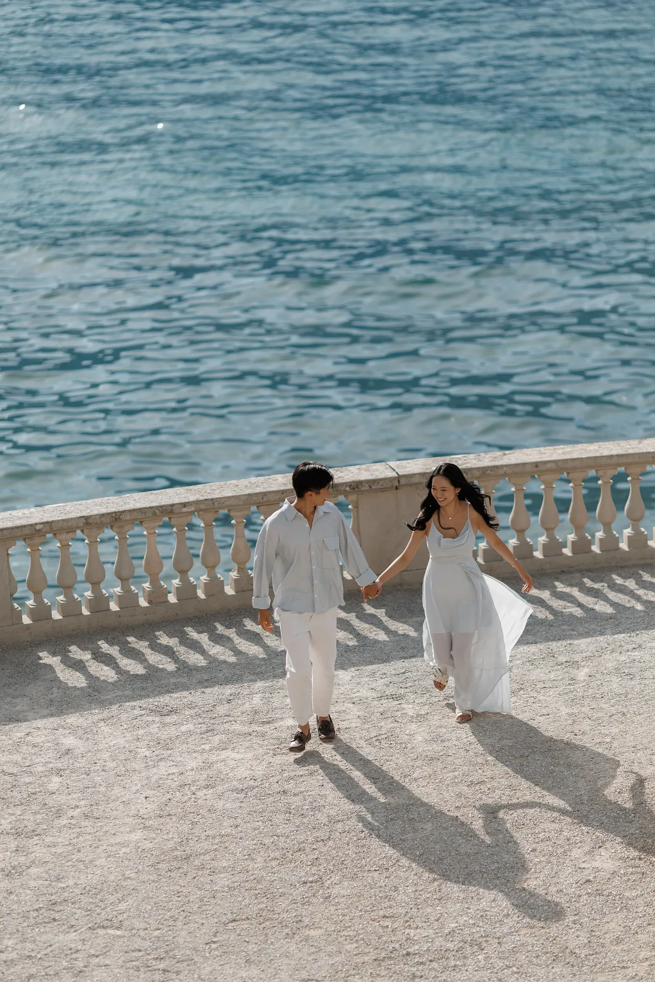 Engagement photography session at Villa Melzi balcony on Lake Como
